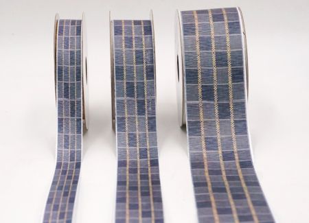 Graublau und Beige Karierter Band Set_AI